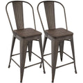 Industrial High-Back Counter Stools, Espresso Wood - 2 count Y58475
