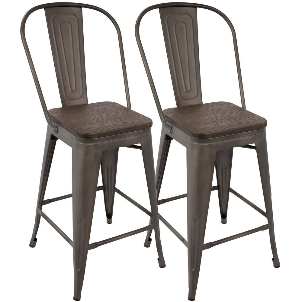Industrial High-Back Counter Stools, Espresso Wood - 2 count Y58475