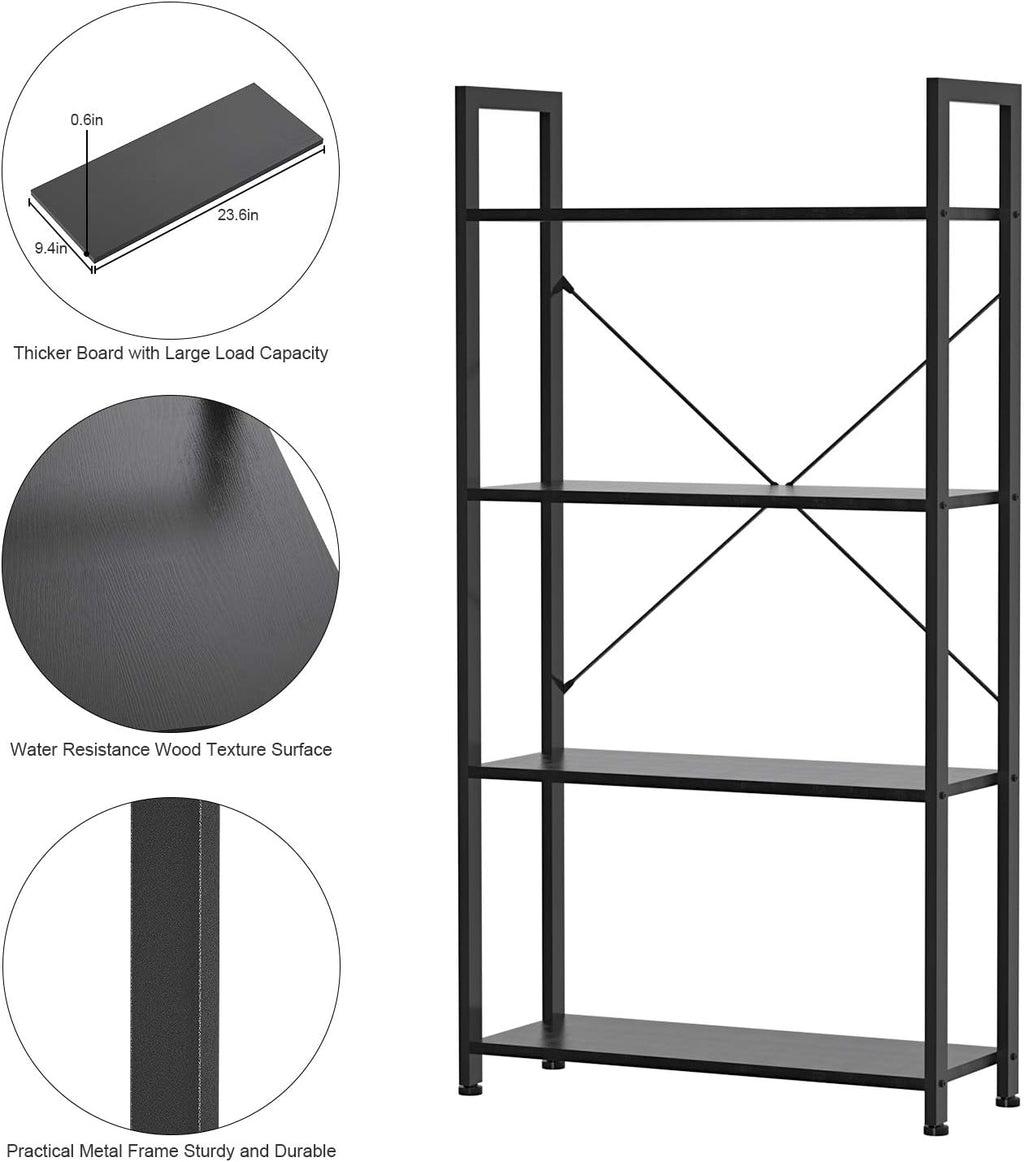 Black 4 Tier Wooden and Metal Bookshelf N926142