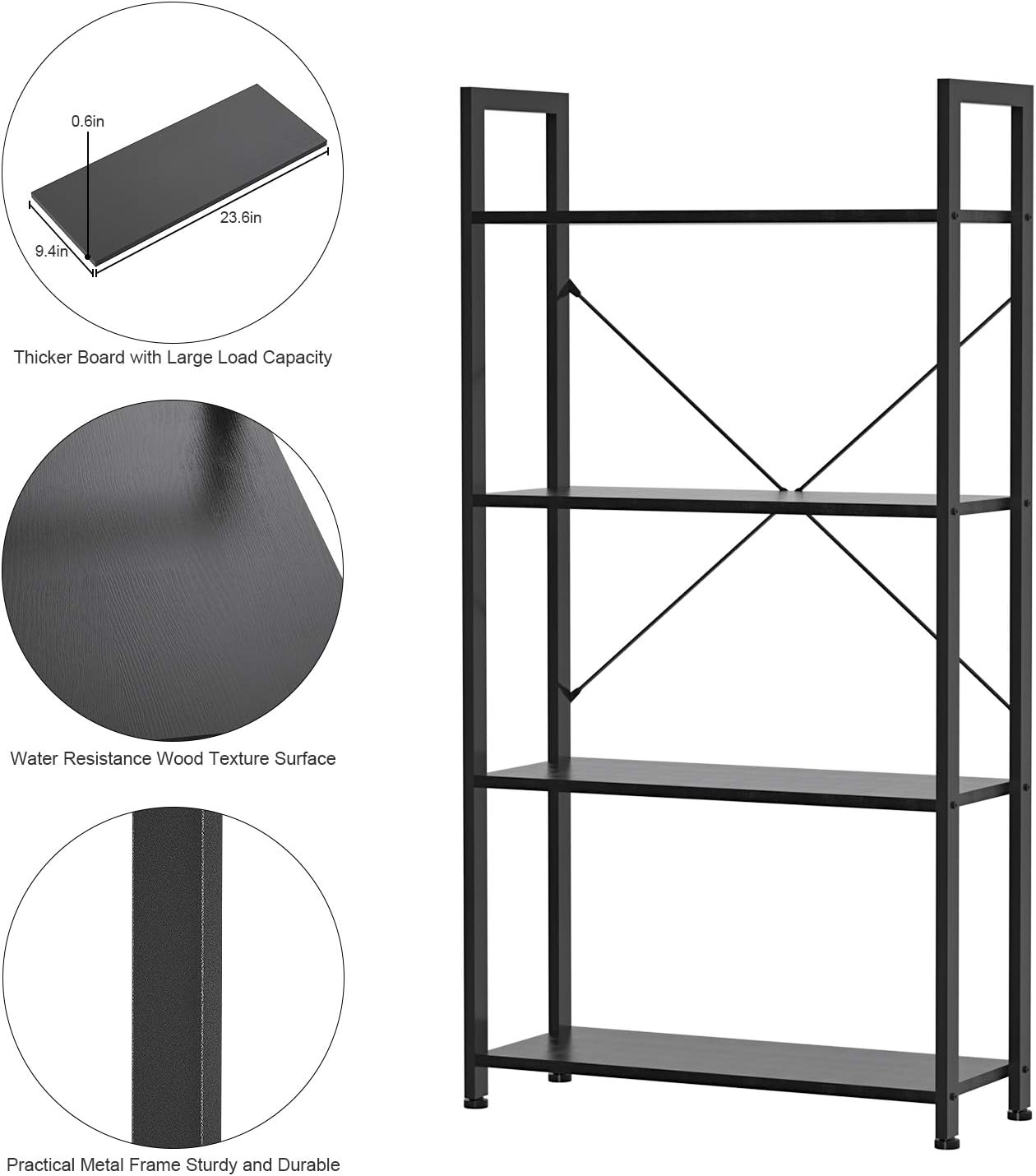 Black 4 Tier Wooden and Metal Bookshelf N926142