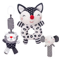 3PCS Black and White Baby Rattles Plush Stuffed Animal Rattle W917226