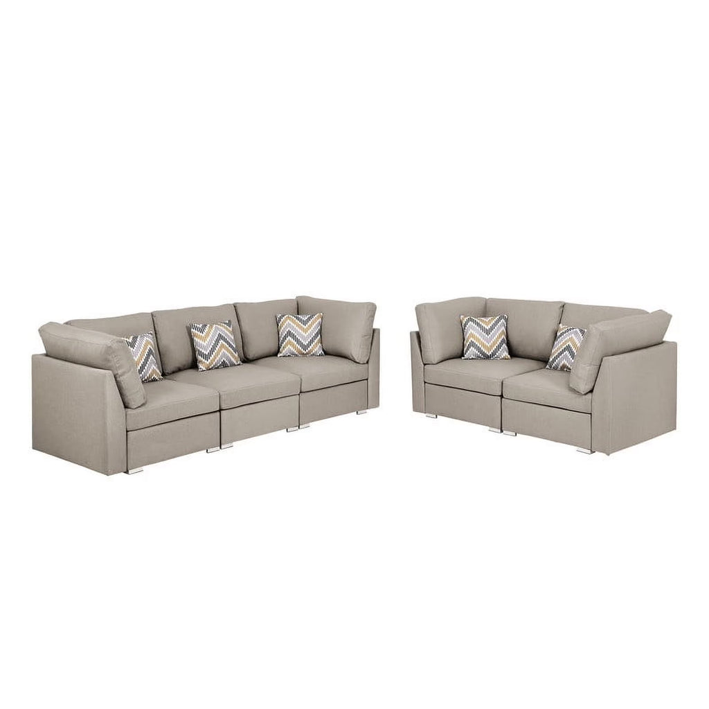 Beige Fabric Sofa and Loveseat Set with Pillows J5994