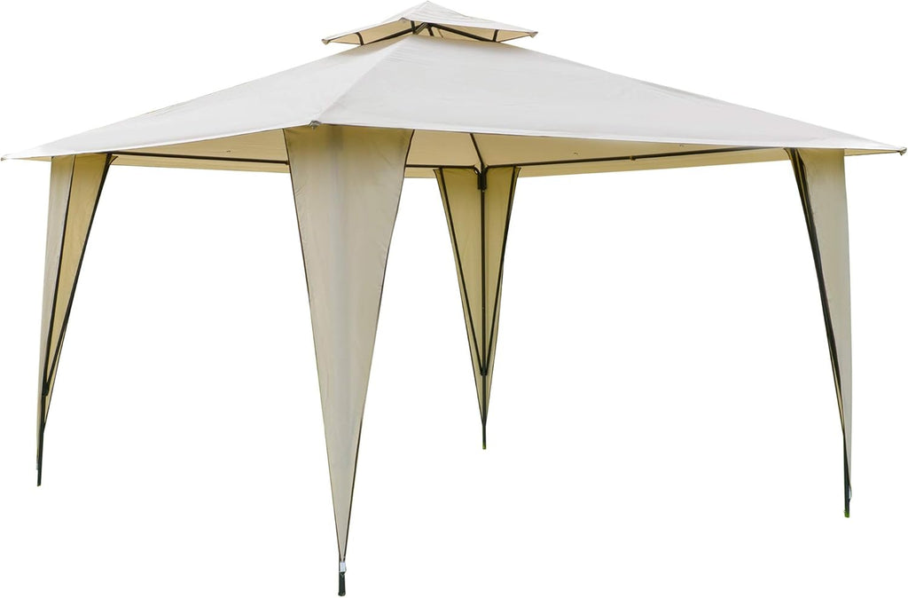 Beige 12' x 12' Steel Frame Canopy Tent with Double-Tier Roof L308975