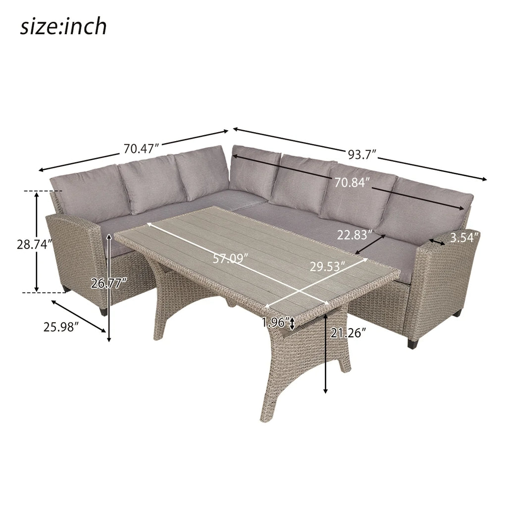 3-Piece PE Wicker Patio Conversation Set with Dining Table E920299