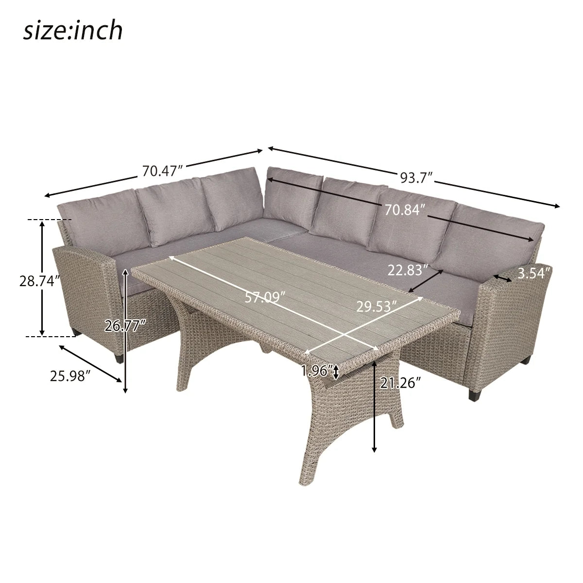 3-Piece PE Wicker Patio Conversation Set with Dining Table E920299