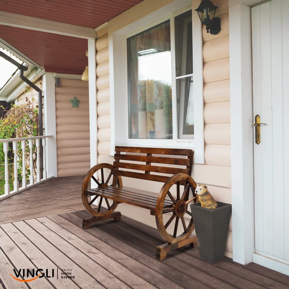 Rustic Wooden Wagon Wheel Bench S776673