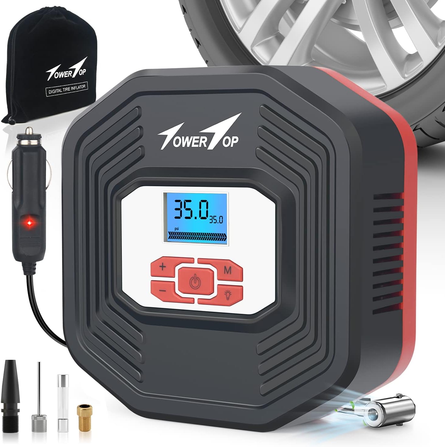 Portable 12V DC Air Pump with Digital Pressure Gauge O27099