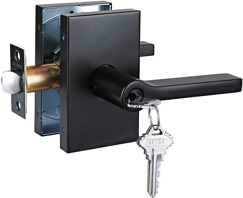 Matte Black Keyed Entry Door Handle Set J397