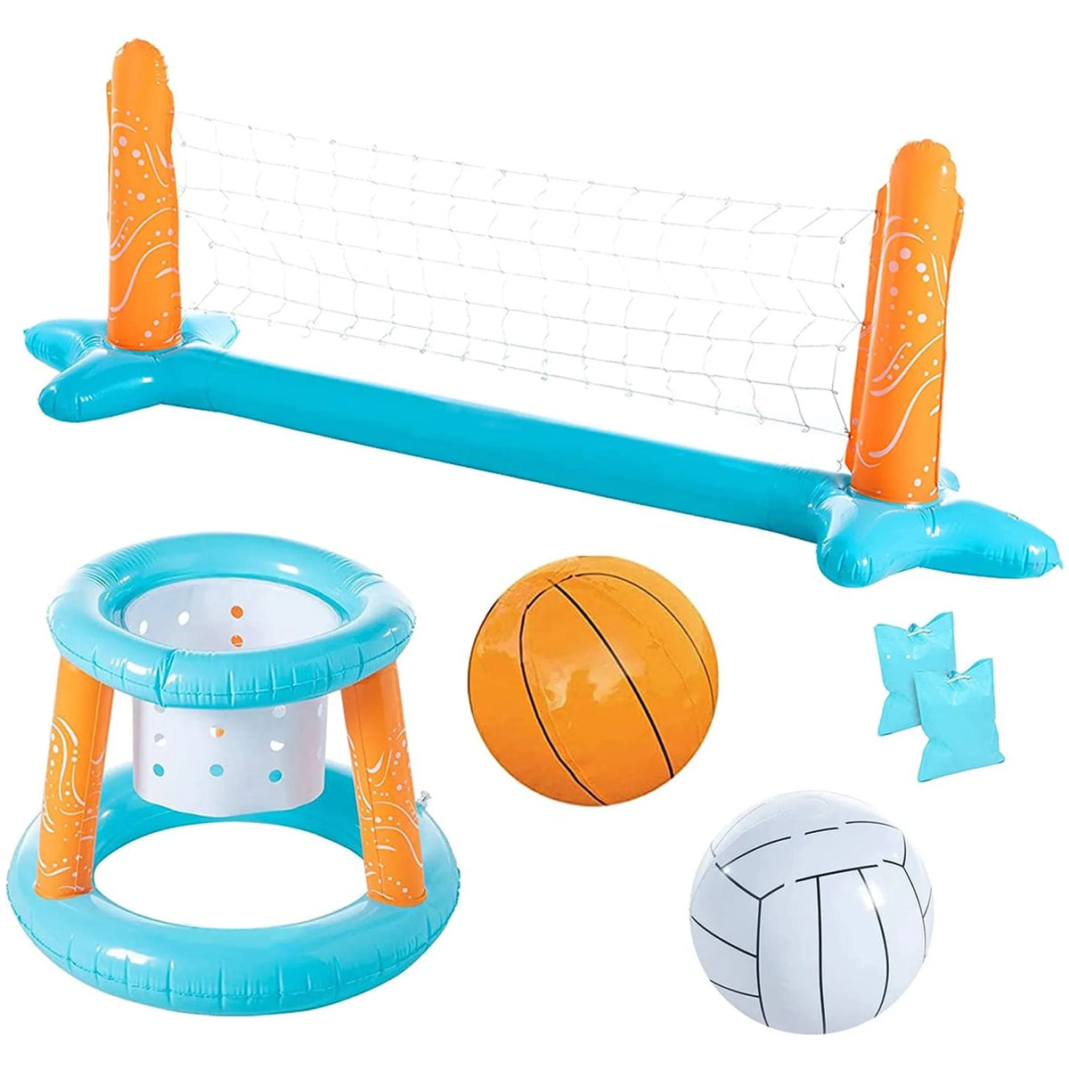 Volleyball Net & Basketball Hoops Pool Float Set L162939