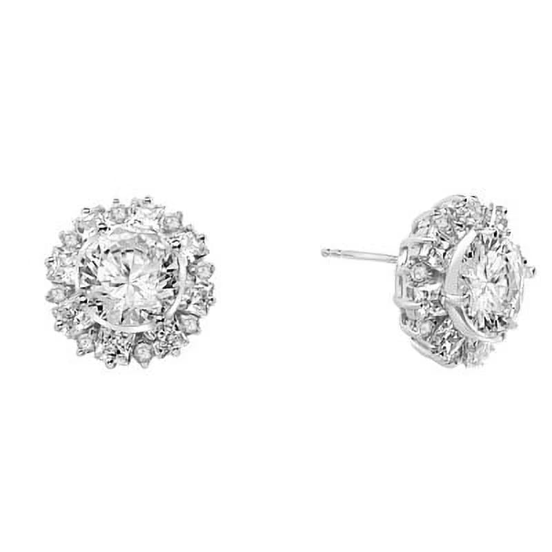 Sterling Silver Designer Earrings with Round Brilliant and Princess Cut Diamonds G629087