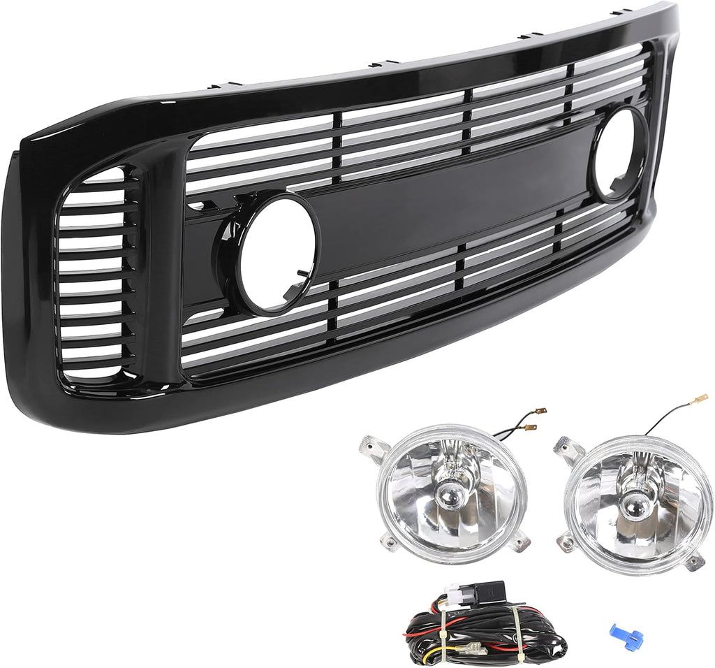 Glossy Black Front Hood Bumper Grille Grill ABS with Fog Lights Y767319