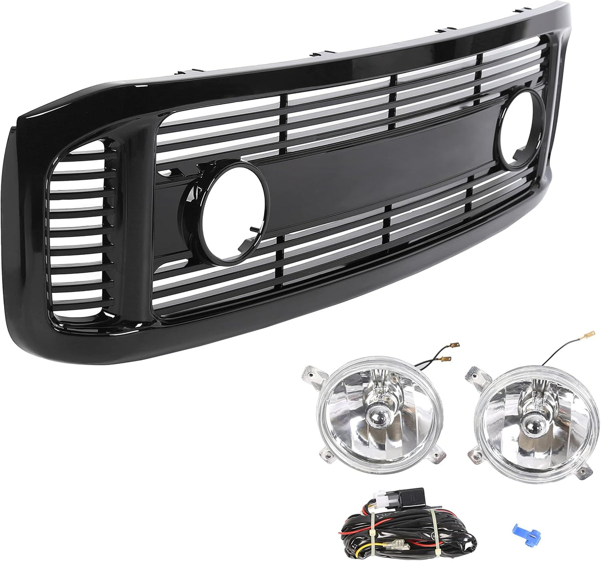 Glossy Black Front Hood Bumper Grille Grill ABS with Fog Lights Y767319