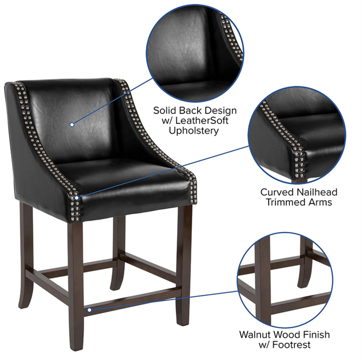 Black Faux Leather Counter Stool Set of 2 F683674