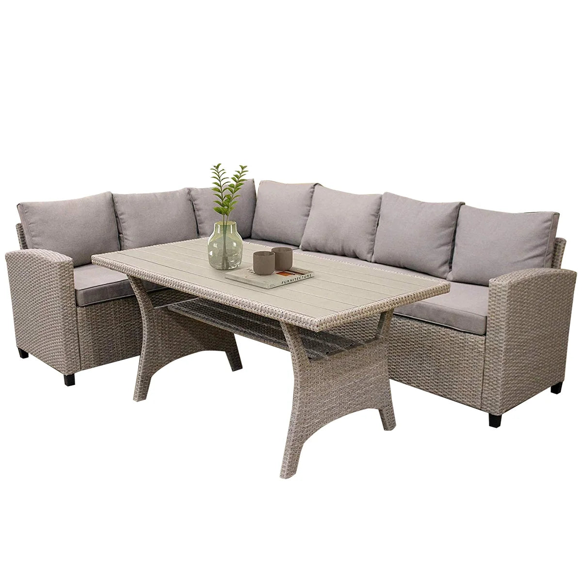 3-Piece PE Wicker Patio Conversation Set with Dining Table E920299