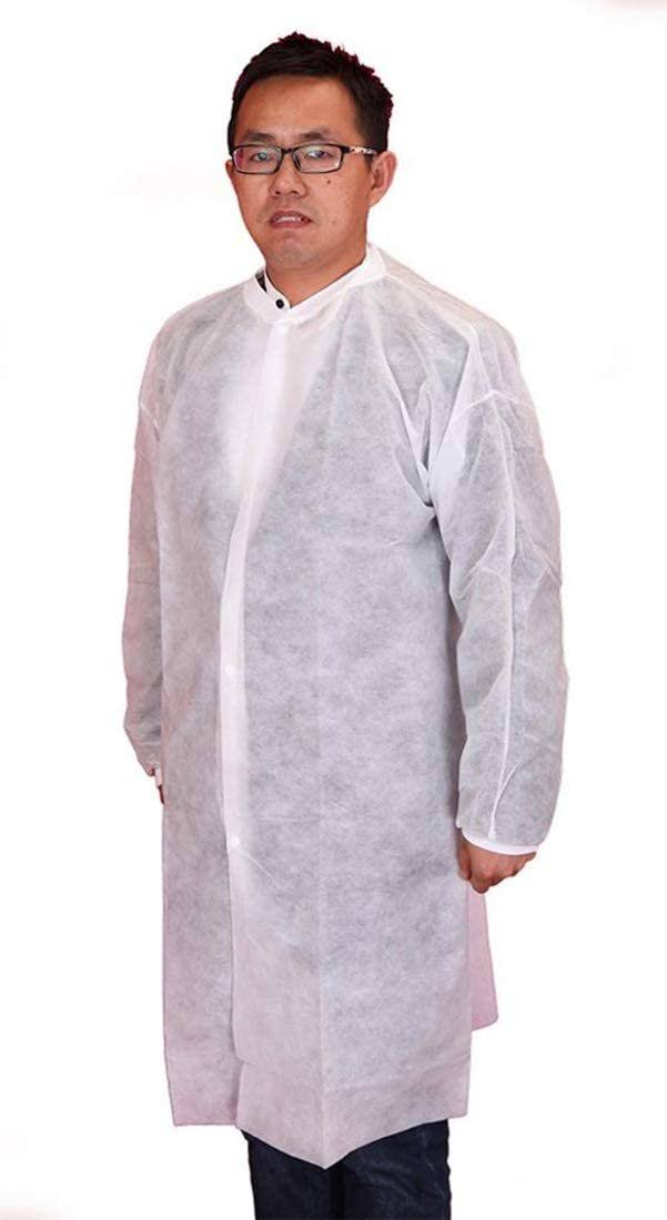 30 Pack White Disposable Polypropylene Lab Coats with 3 Snaps V5191