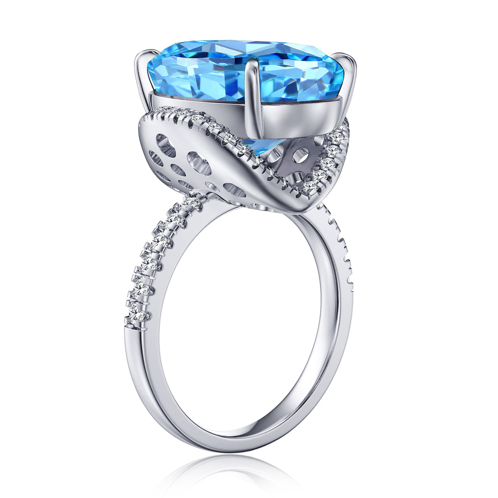 Blue Aquamarine Oval Cut Engagement Ring 925 Sterling Silver G511725