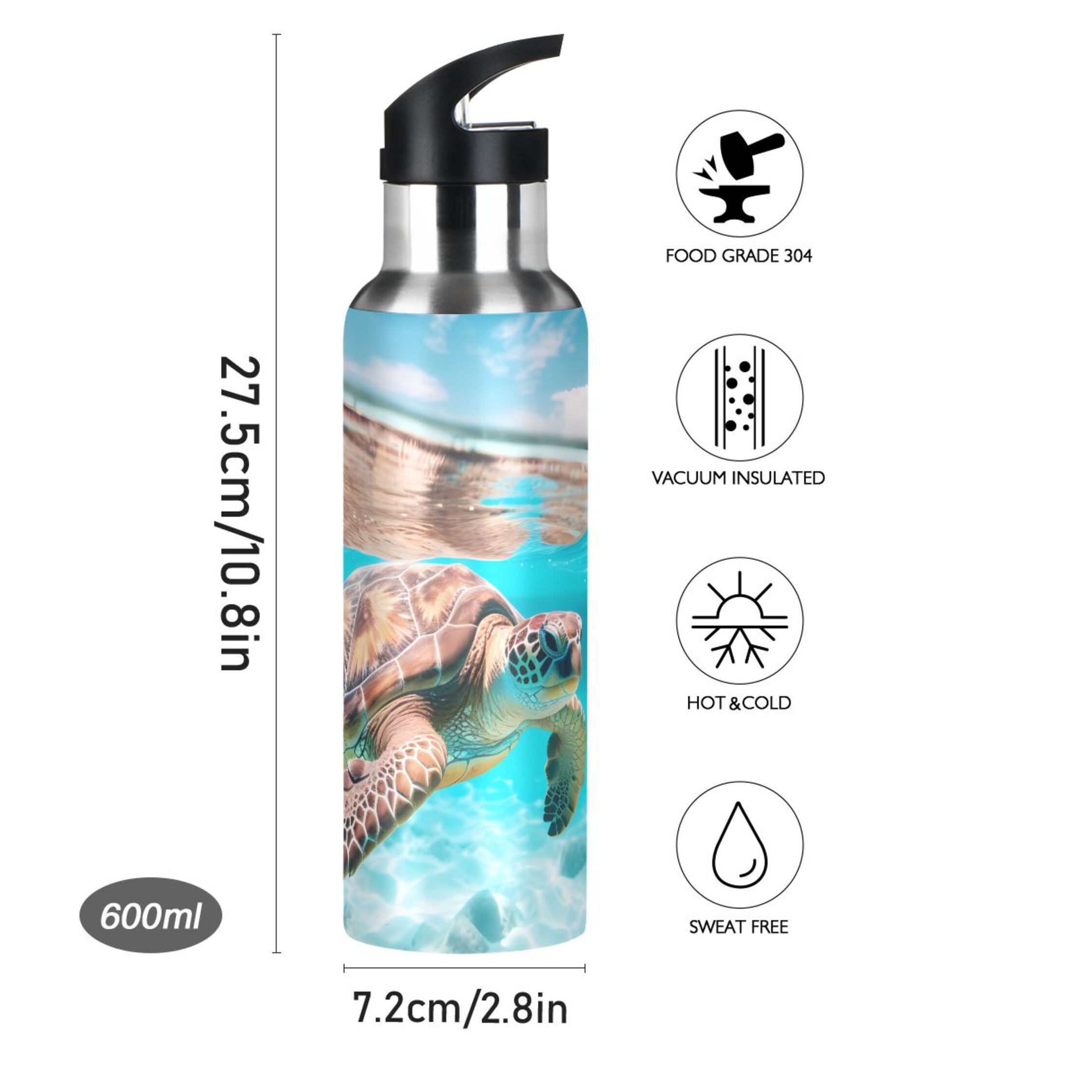 20 oz Insulated Stainless Steel Thermos Bottle with Straw Lid V143