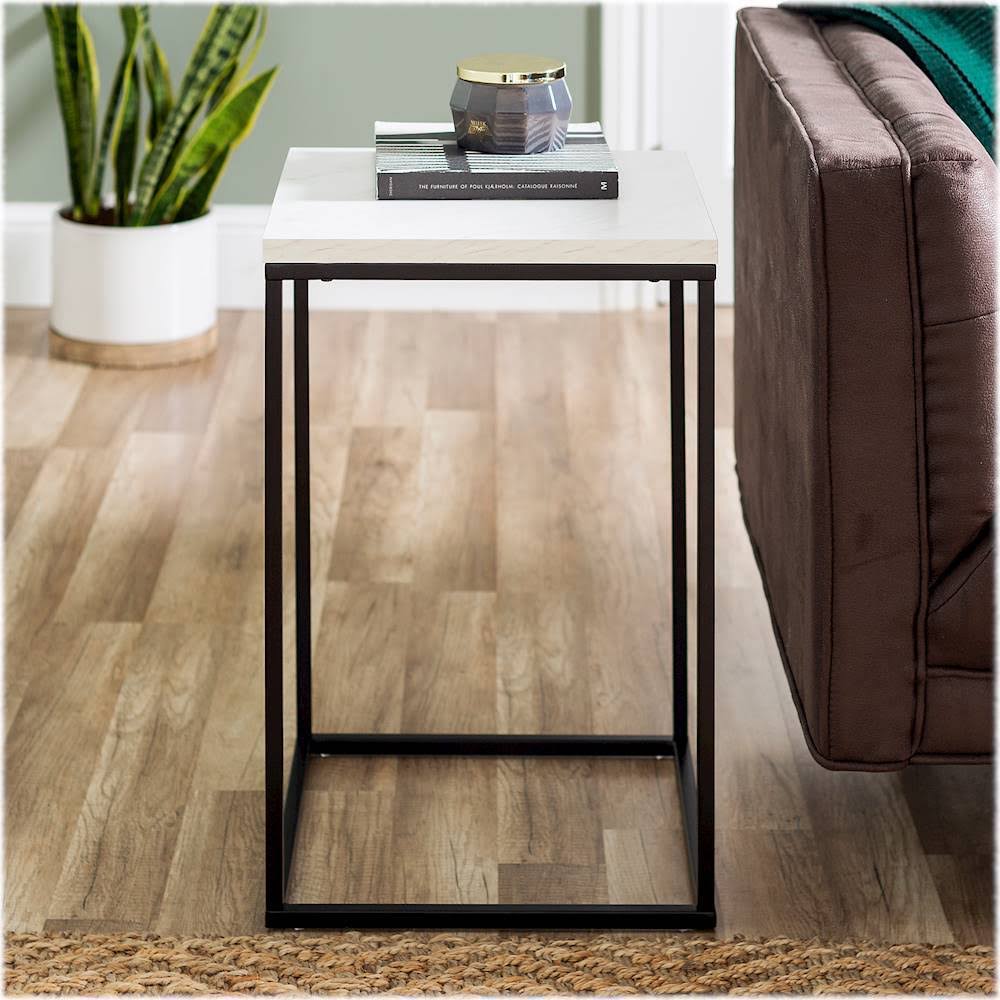 Faux White Marble Black Open Sided End Table L91267