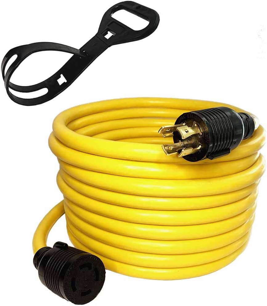 50Ft 30 Amp 125/250V 4 Prong Generator Extension Power Cord with Cord Organizer J605