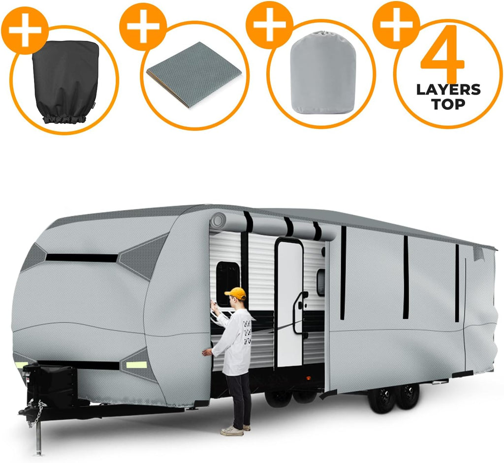 Gray Windproof Travel Trailer RV Snow Cover with Jack Cover & Patch Kit C73302