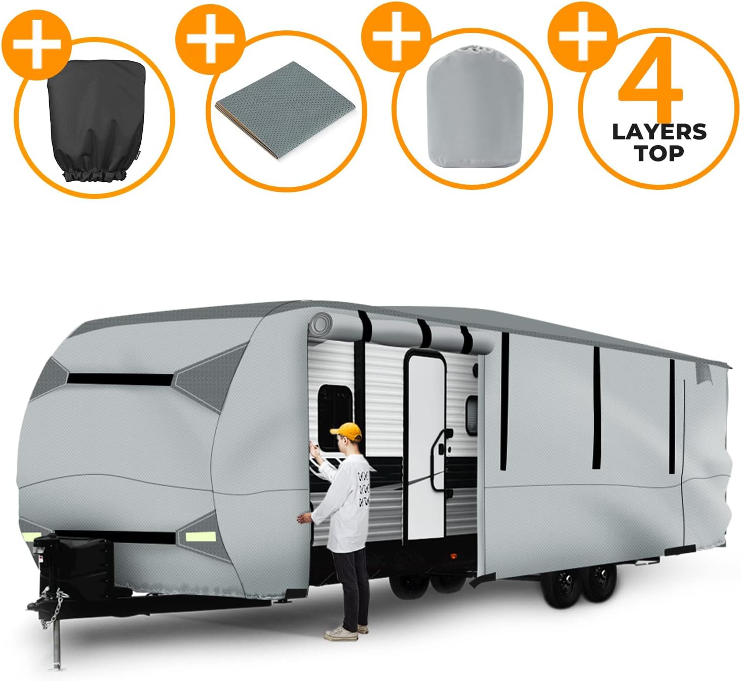Gray Windproof Travel Trailer RV Snow Cover with Jack Cover & Patch Kit C73302