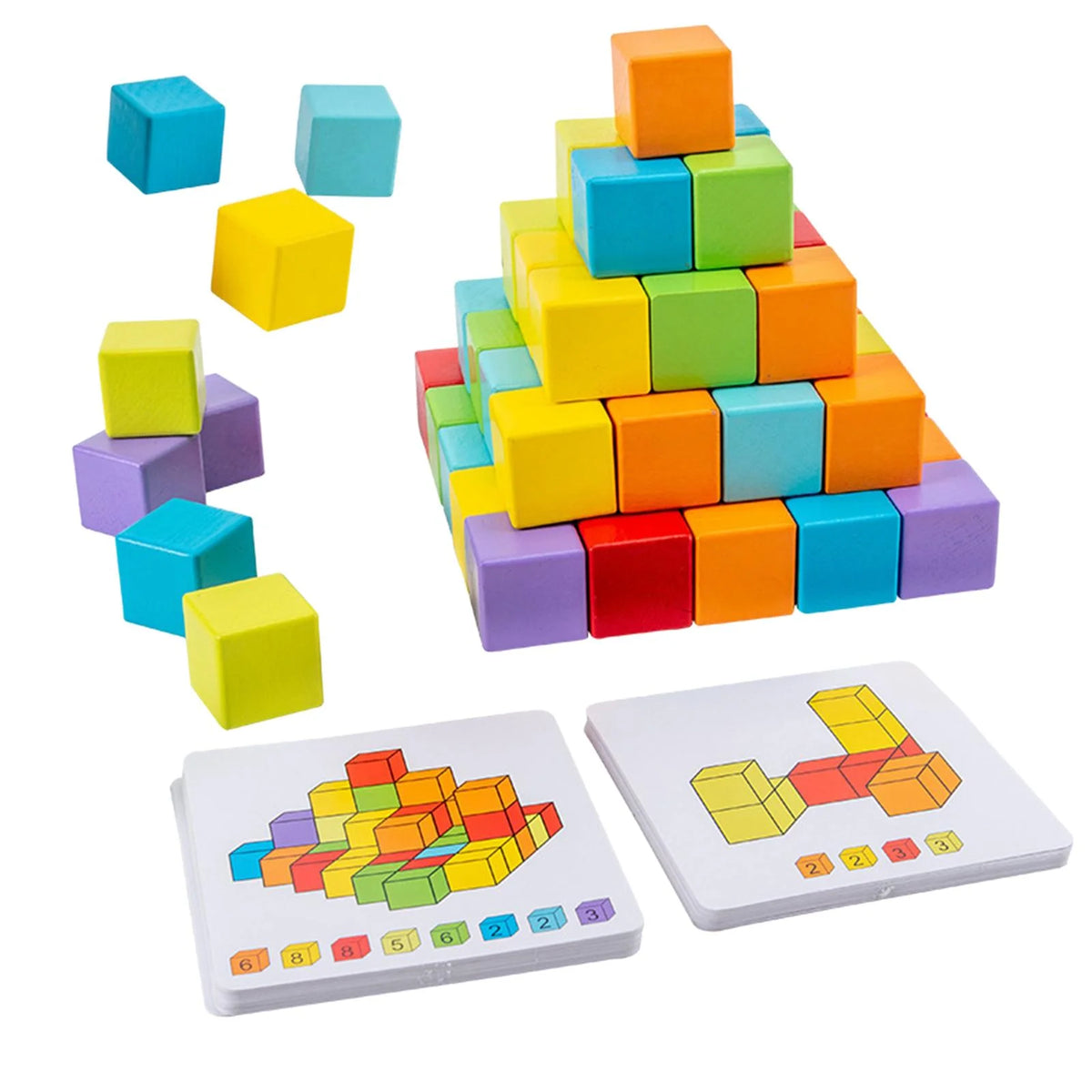 Wooden Building Blocks Stacking Game with Cards Sensory Toys M369