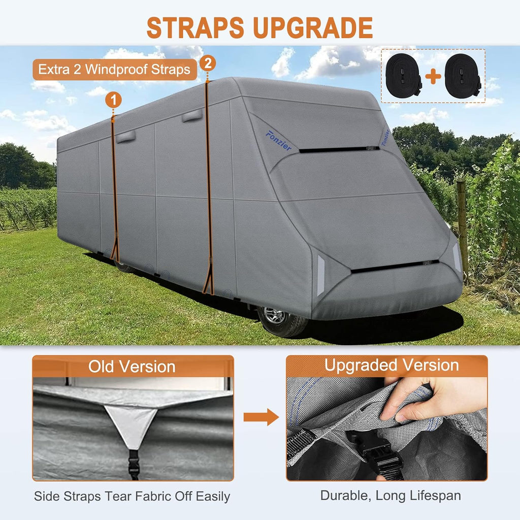 6 Layers RV Cover for 29’-32’ Motorhome with 2Pcs Extra Straps & Gutter Spout Covers I92202
