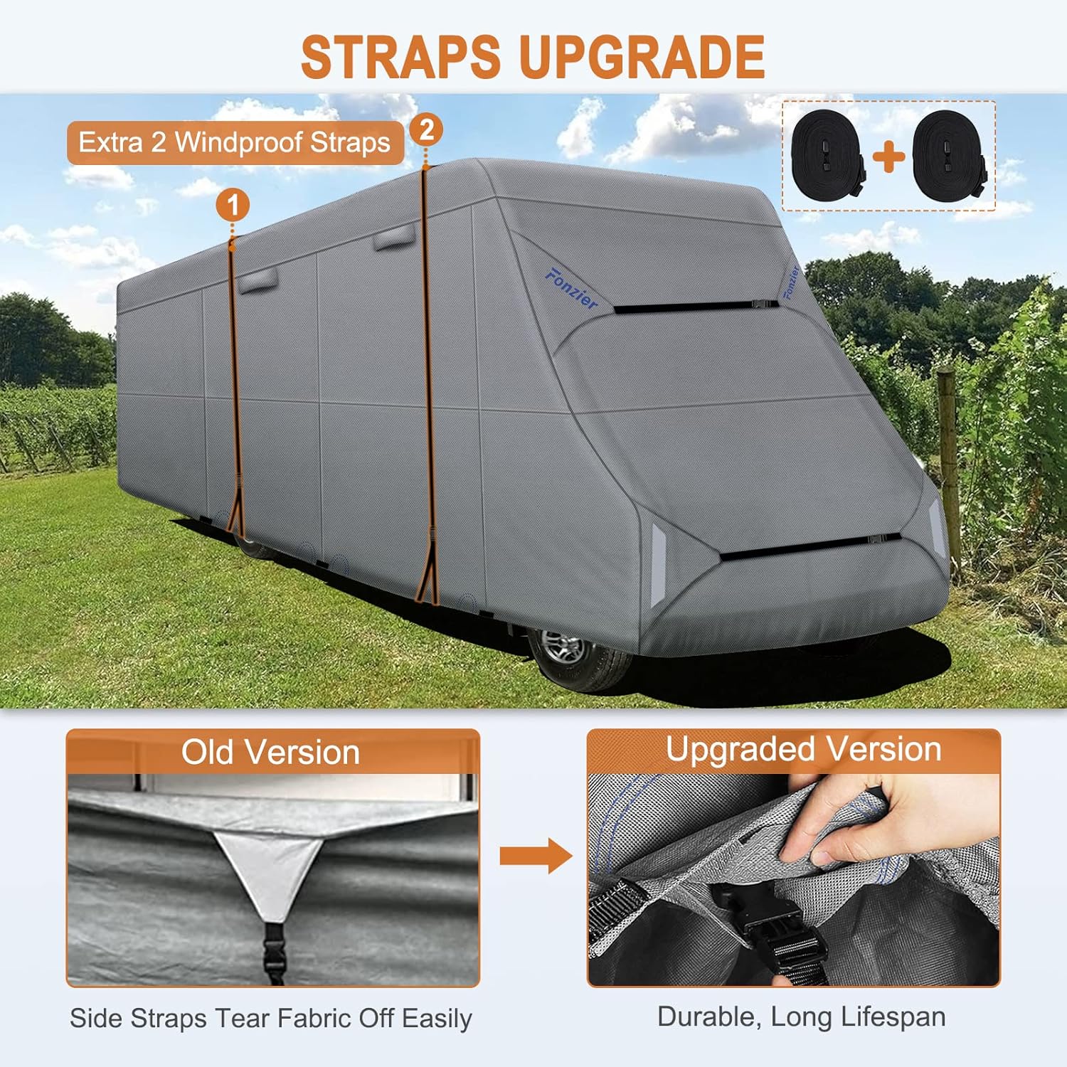 6 Layers RV Cover for 29’-32’ Motorhome with 2Pcs Extra Straps & Gutter Spout Covers I92202