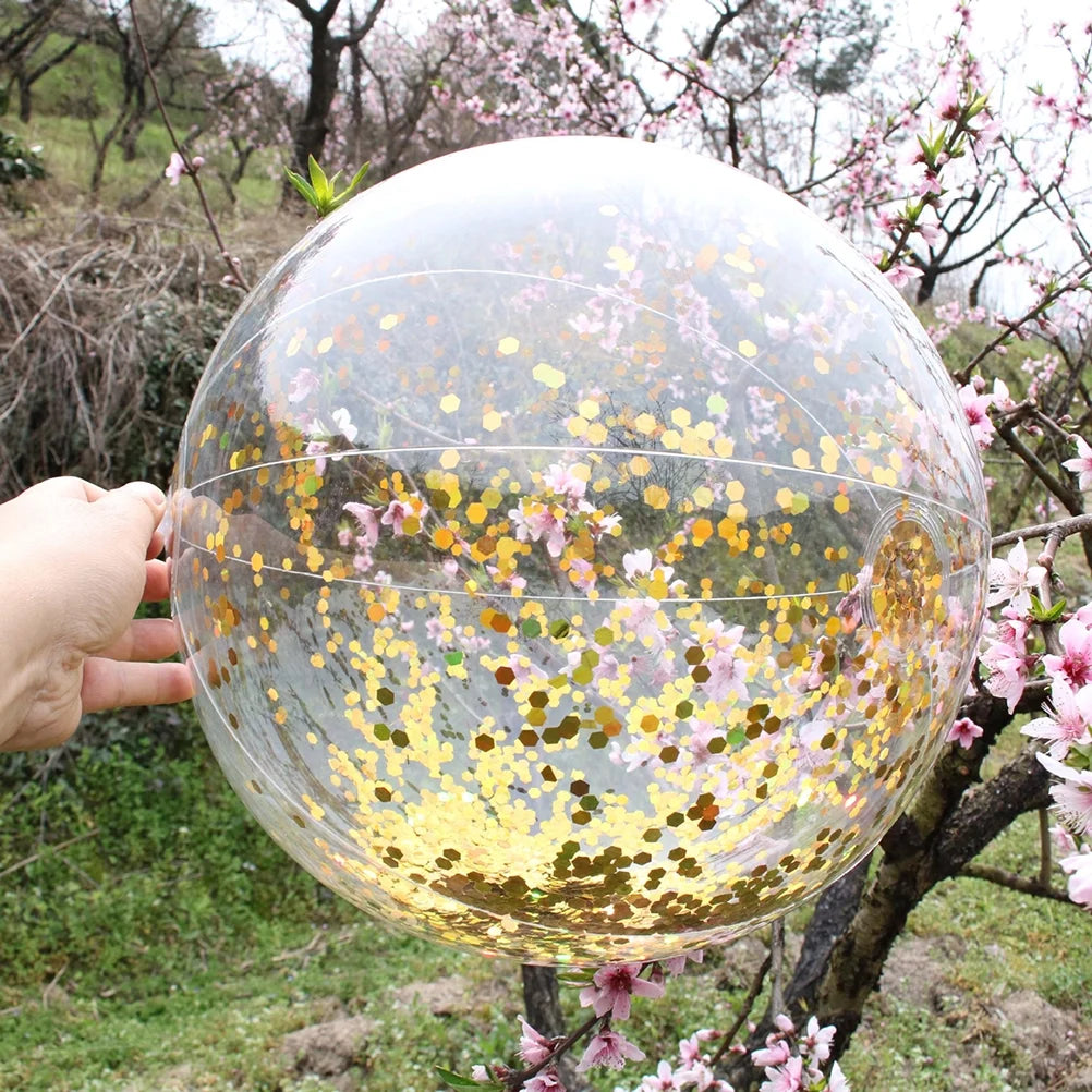 Glitter Sequin Beach Balls Round Transparent PVC Inflatable Ball Toys with Pumps H772