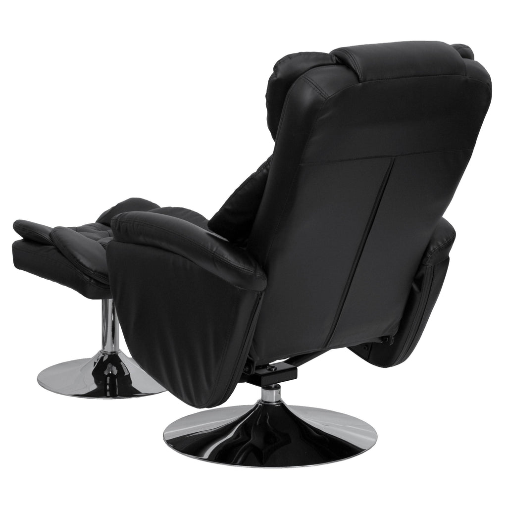 Black Leather Recliner and Ottoman Set V967481