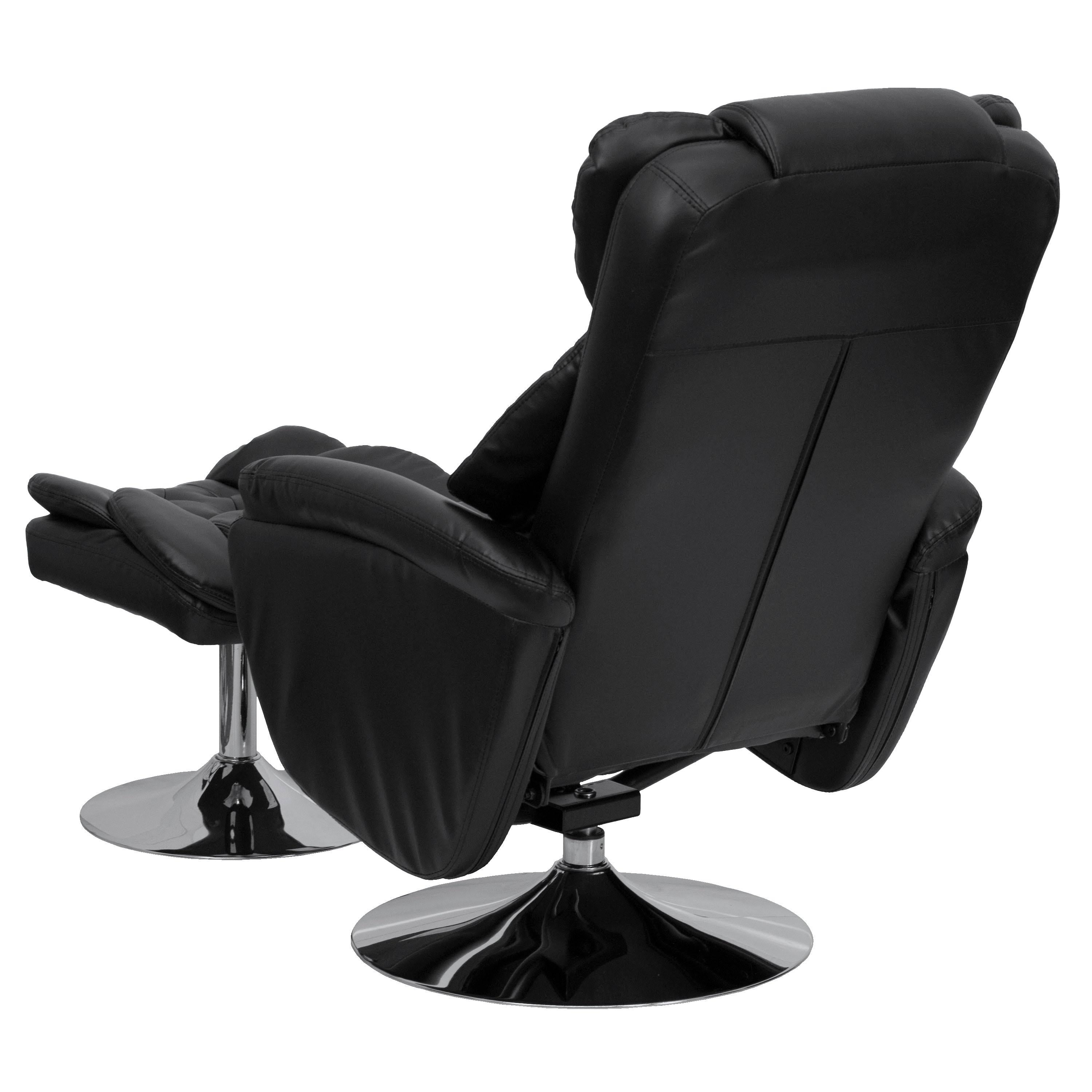 Black Leather Recliner and Ottoman Set V967481