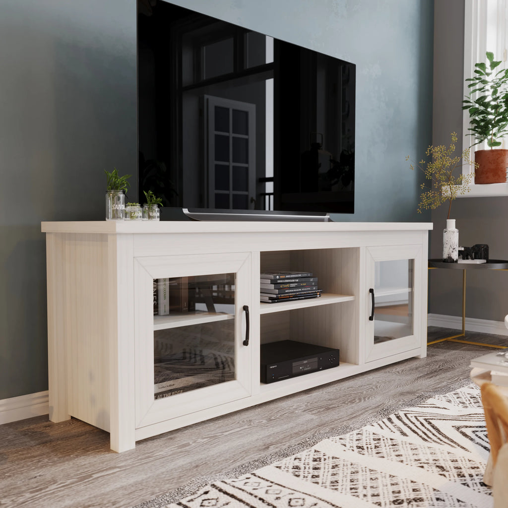 White Wash 65" TV Stand with Glass Doors and 3 Shelves V453235