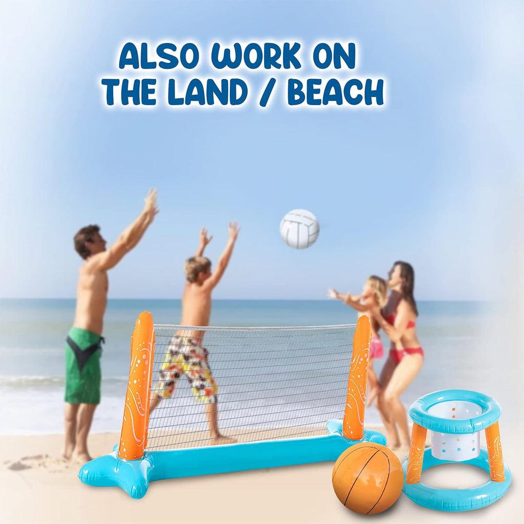 Volleyball Net & Basketball Hoops Pool Float Set L162939