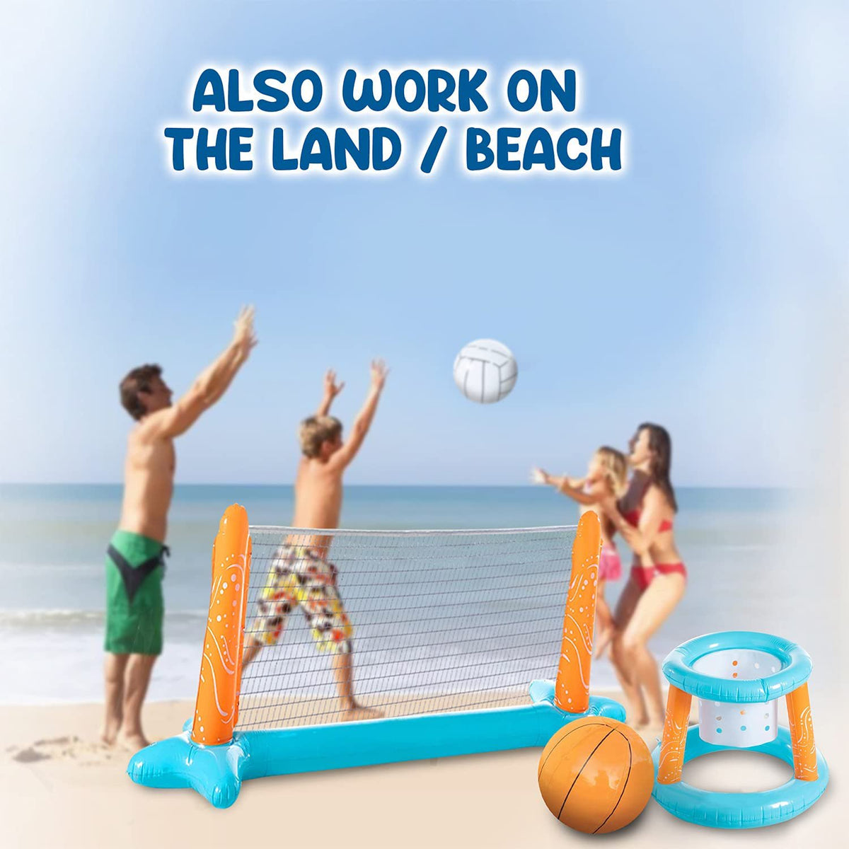 Volleyball Net & Basketball Hoops Pool Float Set L162939