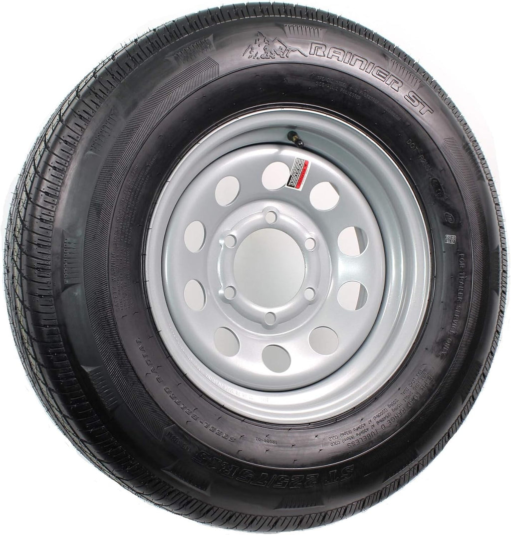 15" 6X5.5 Silver Modular Trailer Wheel with Radial ST225/75R15 10 PLY Tire Mounted B6052