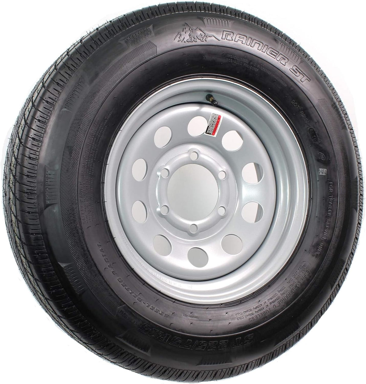15" 6X5.5 Silver Modular Trailer Wheel with Radial ST225/75R15 10 PLY Tire Mounted B6052