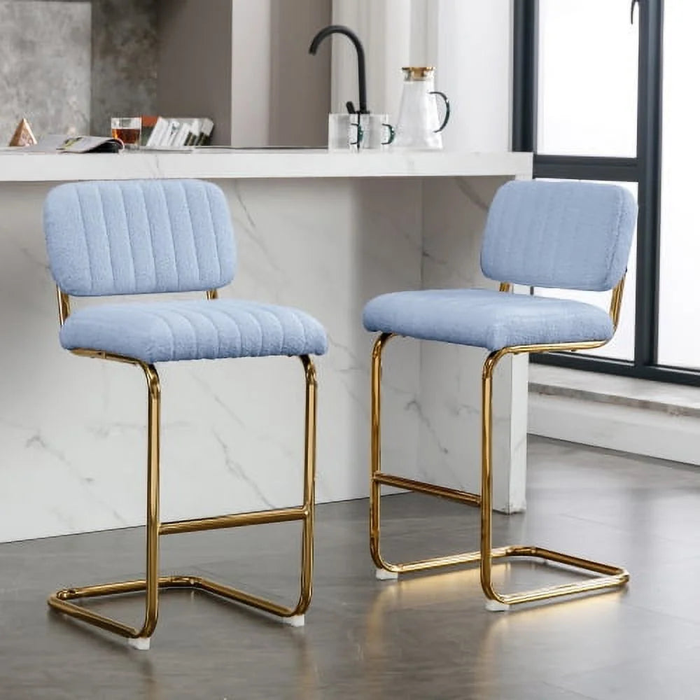 Blue Boucle Upholstered Bar Stools Set of 2 N2894