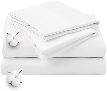 King Size 4 Piece Cotton Sheets Set, White Z35334