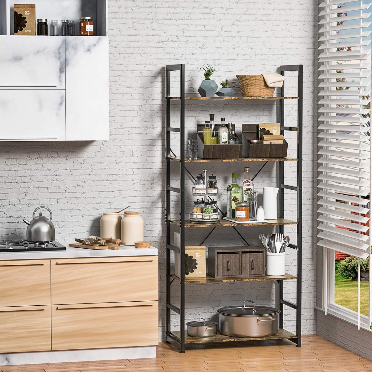 Black 4 Tier Wooden and Metal Bookshelf N926142