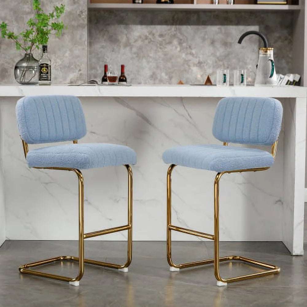 Blue Boucle Upholstered Bar Stools Set of 2 N2894