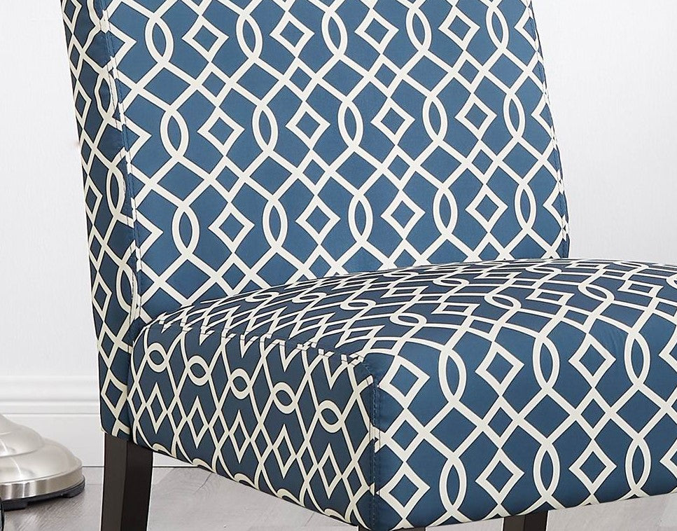 3pc Blue Fabric Upholstered Side Table and 2 Chairs U489