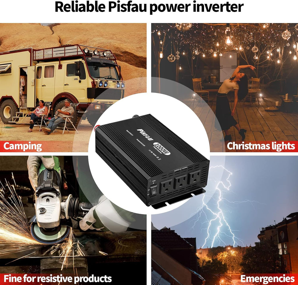 1000W Power Inverter 12V DC to 110V AC Converter with 3 AC Sockets F1657