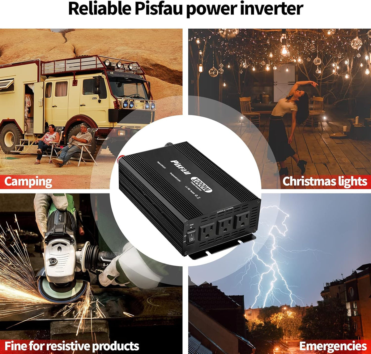 1000W Power Inverter 12V DC to 110V AC Converter with 3 AC Sockets F1657