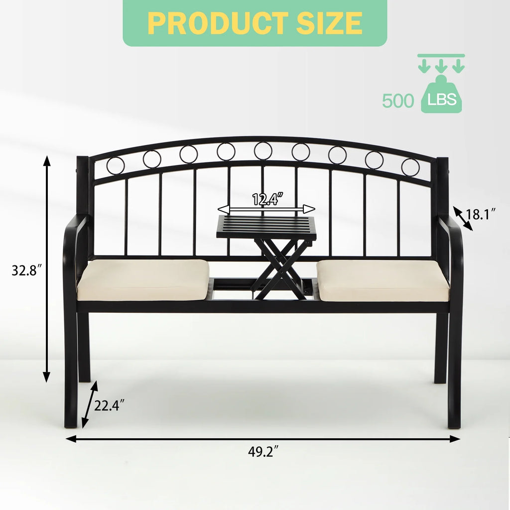 Black Steel Double Seat Patio Bench D363668