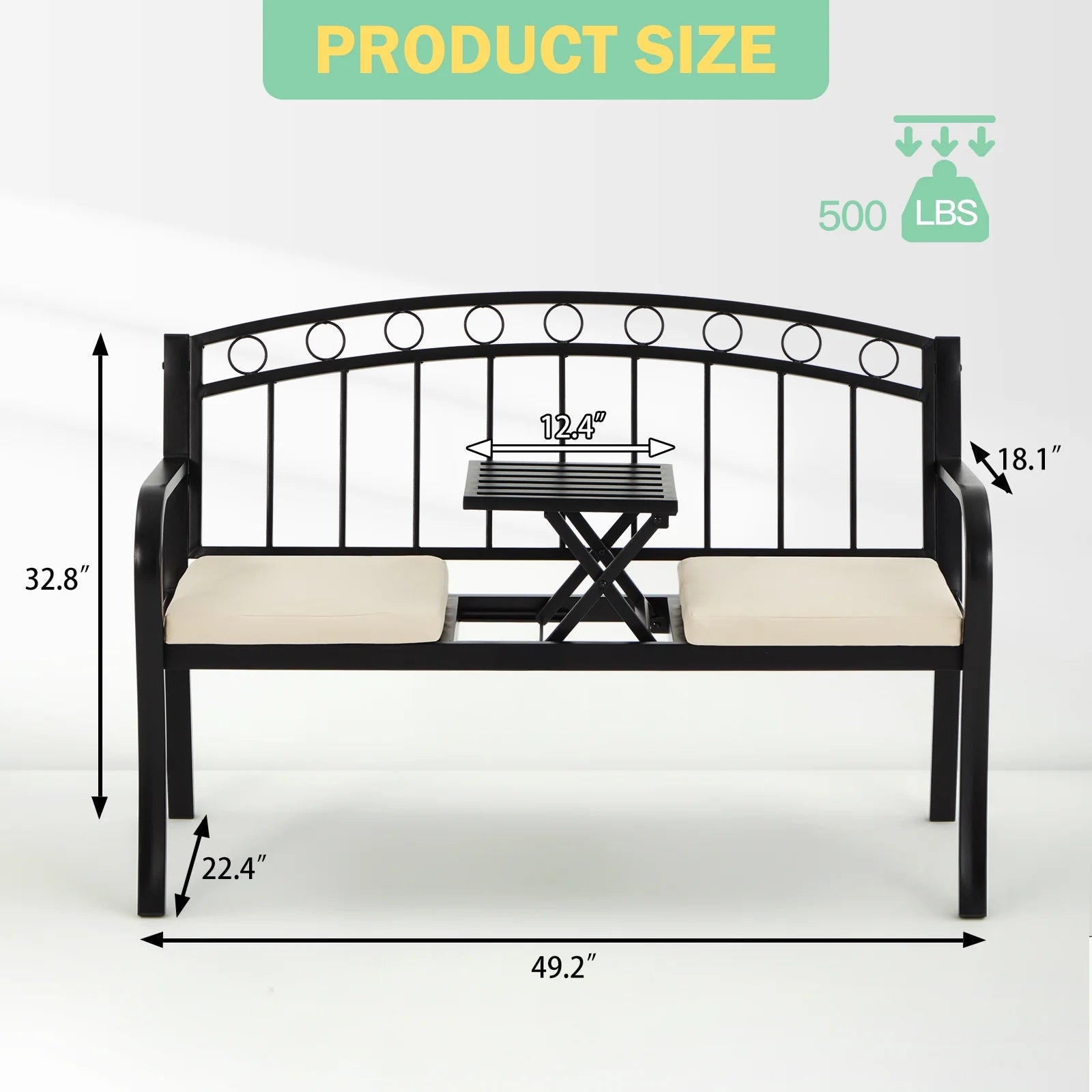 Black Steel Double Seat Patio Bench D363668