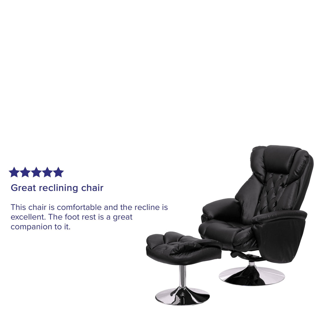 Black Leather Recliner and Ottoman Set V967481