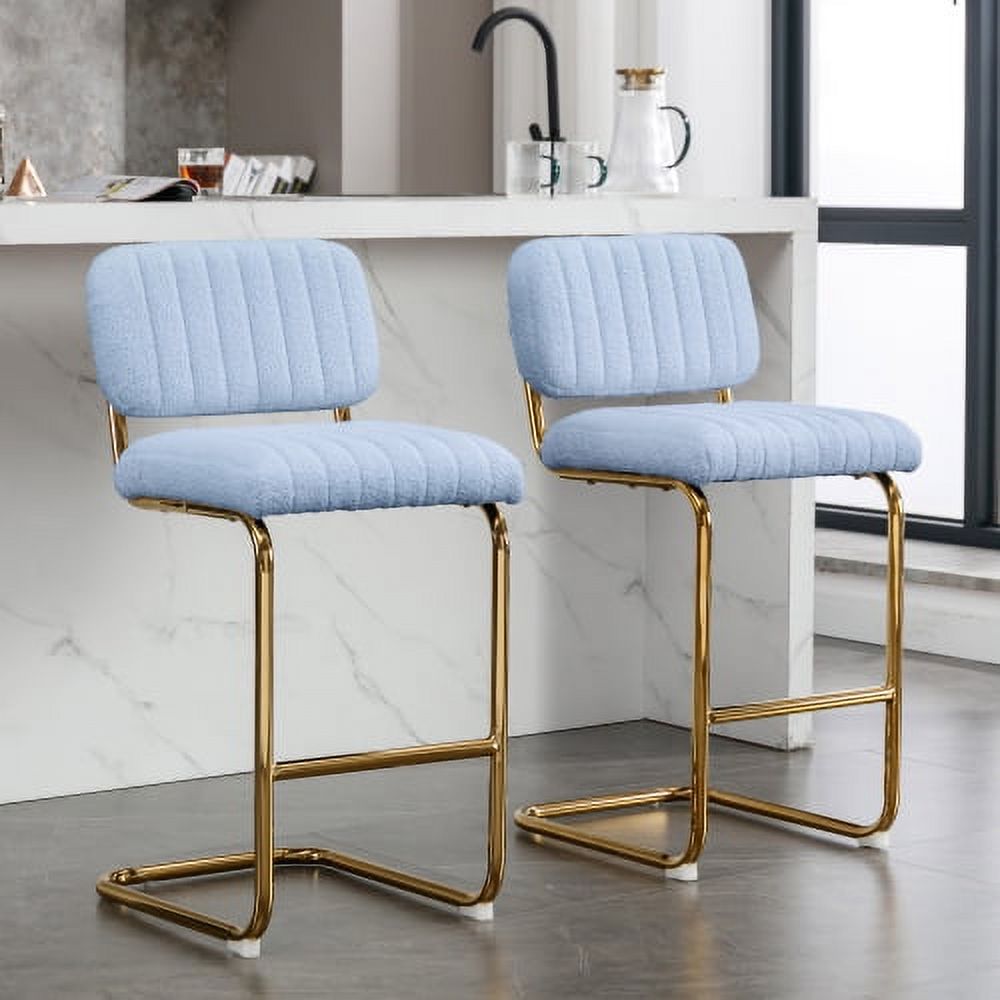 Blue Boucle Upholstered Bar Stools Set of 2 N2894