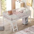 White Twin Size Loft Bed with Desk and Cabinet J1480