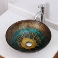 Volcanic Pattern Tempered Glass Bathroom Vessel Sink with Chrome Faucet Combo Y295