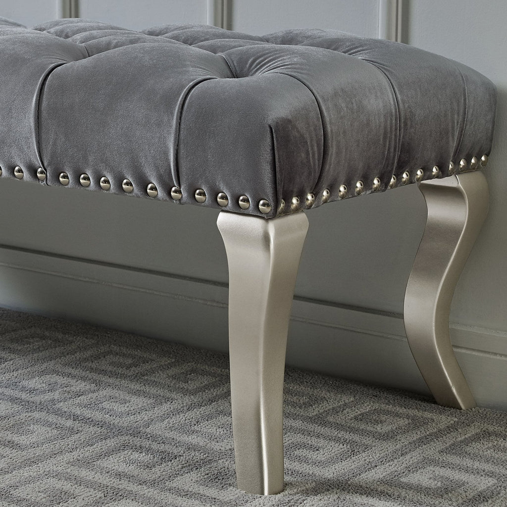 Gray Fabric Upholstered Bench with Nailhead Y128259